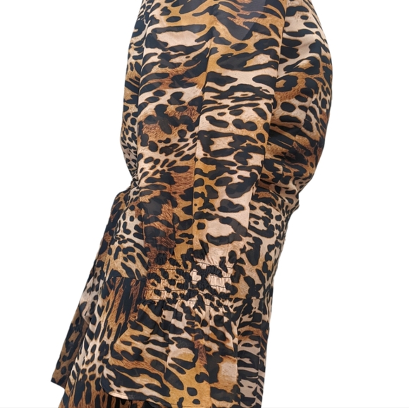 Tahari ASL Women's Long Sleeve Surplice Leopard Print Dress with Tie Waist - Picture 3 of 6